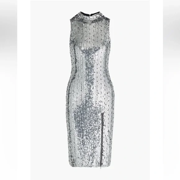 🔥 Ret $895 Alice + Olivia Silver Sequin Malika zip-detailed embellished dress - Picture 4 of 11
